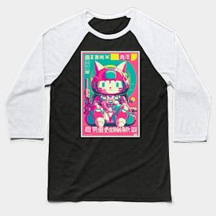 Vintage Anime Space Cat | Quality Retro Anime Origin Design | Chibi Kawaii Manga Art Baseball T-Shirt